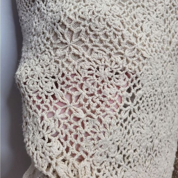 VINTAGE 90s cream crochet festival boho hippie midi dress S - Picture 5 of 9